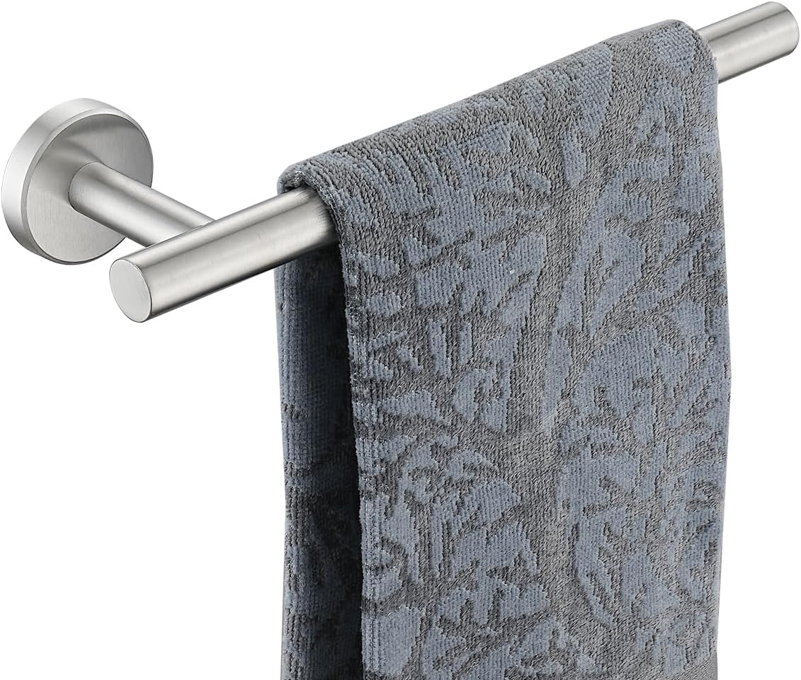 JQK Hand Towel Holder Towel Ring, 10 Inch Thicken 0.8mm 304 Stainless Steel Bathroom Hand Towel Bar, 9 Inch Useable Length Wall Mount Towel Rack Hanger, Brushed Steel, THH110L9-BN