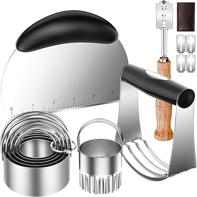 Pastry Cutter, Biscuit Cutter, Dough Scraper, Bread Lame, Stainless Steel Pastry Blender Set, Dough Cutter Biscuit Cutter Sourdough Bread Scoring Tool Dough Blender Tools & Pastry Utensils (5 Pcs/Set)