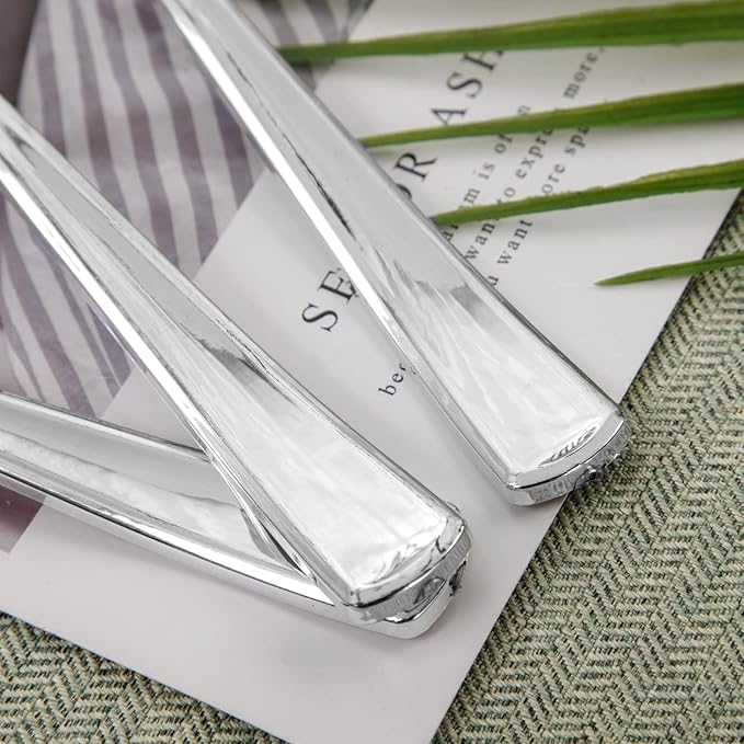 BUCLA 200 Pieces Silver Plastic Silverware - Heavy Duty Disposable Cutlery set - 100 Silver Plastic Forks, 100 Disposable Spoons for Catering, Parties, Dinners, Weddings and Christmas