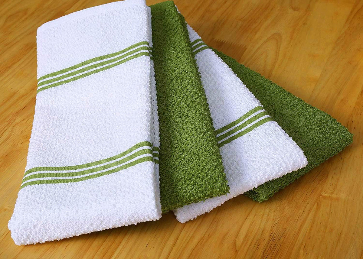 AMOUR INFINI Kitchen Towels Pack of 4 - Absorbent, Quick Drying Premium Cotton Tea Towel - Kitchen Linens 16x28 Inch Dish Towels with Hanging Loop (Green)