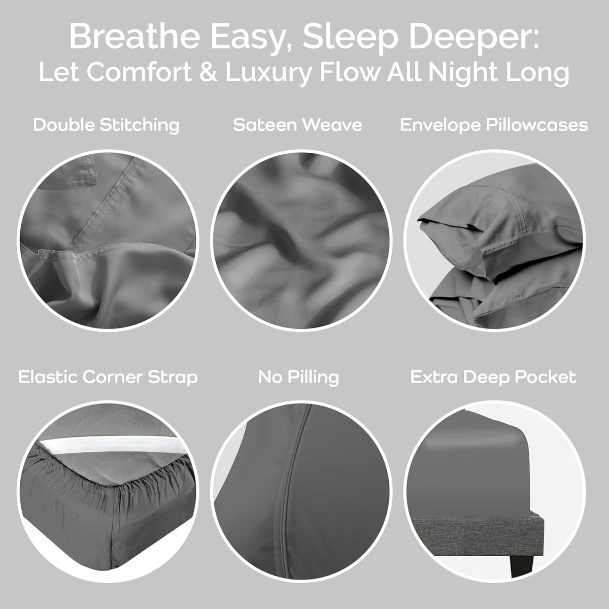 100% Viscose from Bamboo Sheets King Size, Super Soft Bedding Set, 4PC Cooling Sheets for Hot Sleepers, Vegan Silk Moisture Wicking, Organically Grown Bedsheet, Steel - 76" x 80"