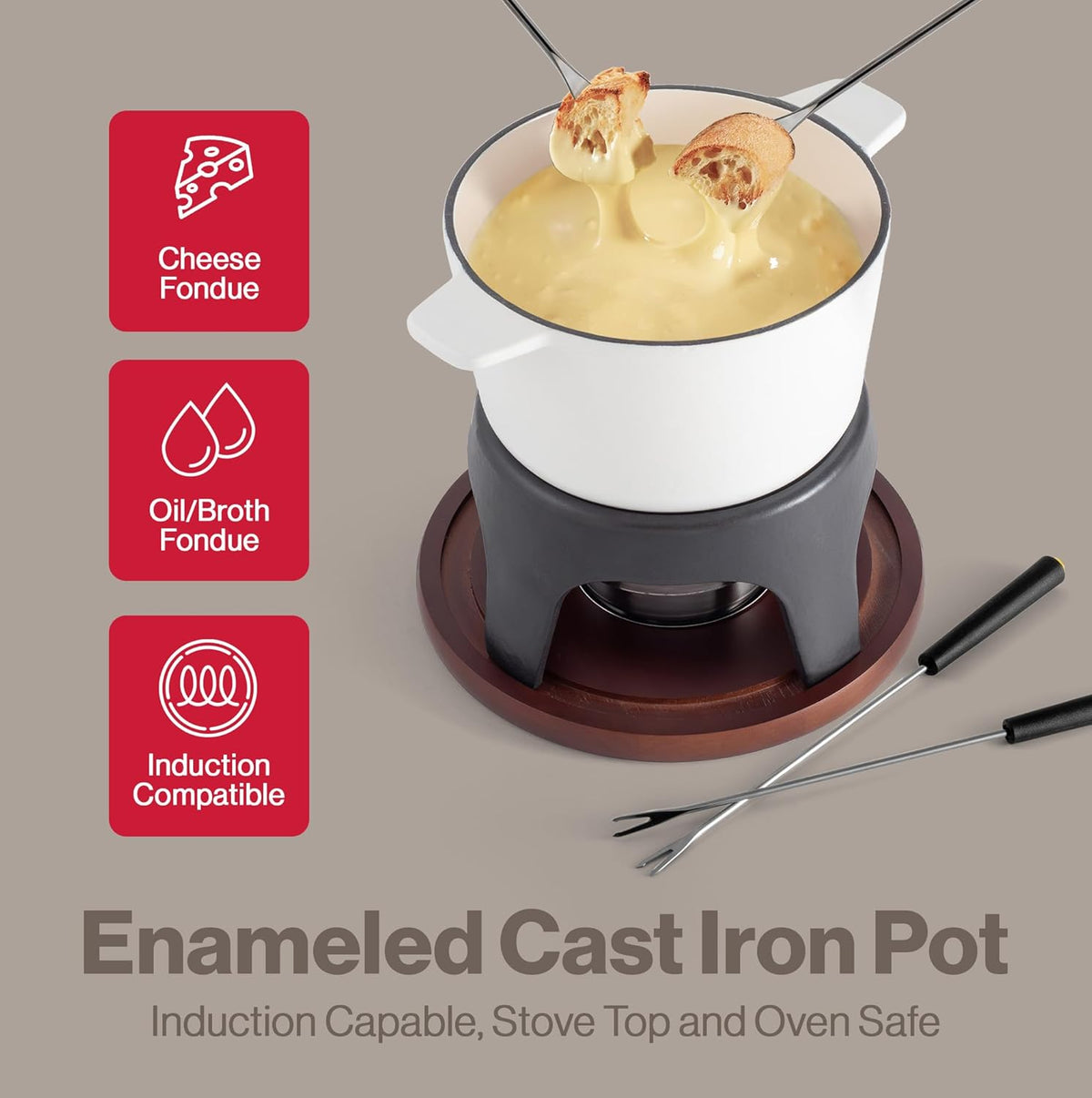 Swissmar Sierra Cast Iron Fondue Set, 1.6 Quart / 1.6 Liter – Perfect for Meat, Cheese, & Chocolate Fondues – Ideal for Family Bonding & Hosting Gifts - 12-Pieces, Matte White