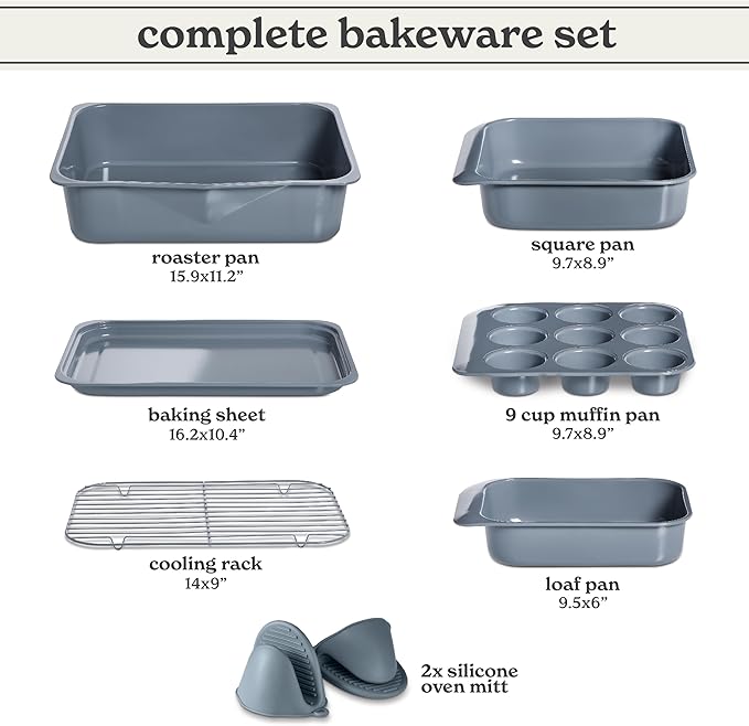 Country Kitchen Nonstick Stackable Bakeware Set - Deluxe Heavy Duty, Durable, Easy Release Baking Set, 8 Pcs, Grey