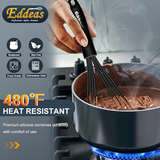 Flat Whisk, EDDEAS Silicone Gravy Whisk for Cooking, Beating, Stirring Gravy and Eggs