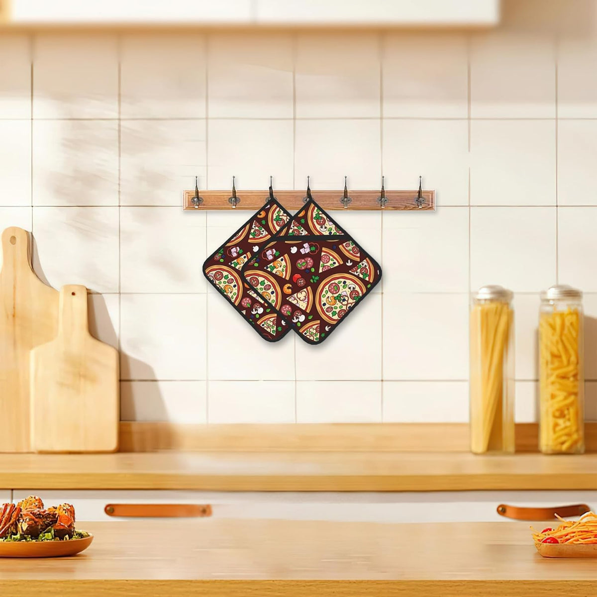 2 Pack Pizza Slices Ingredients Pot Holders for Kitchen Heat Resistant, Potholders for Kitchens Washable for Cooking & Baking & Microwave