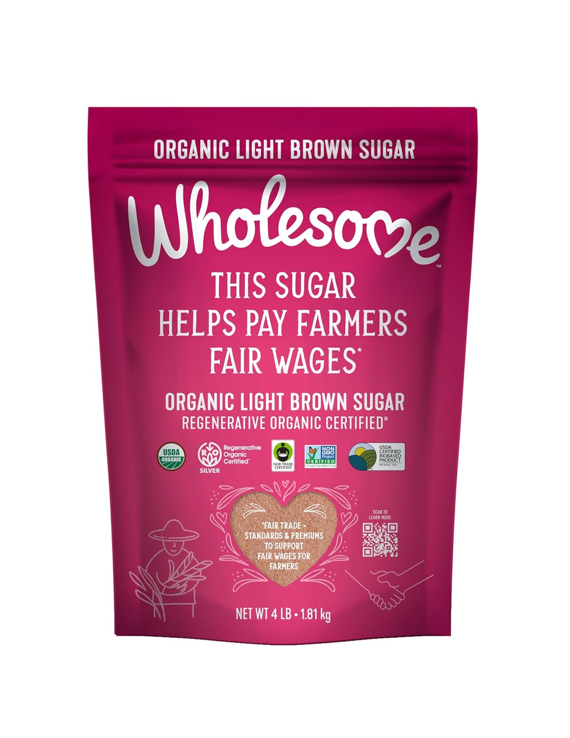 Wholesome Fair Trade Organic Light Brown Sugar, 64oz, 1-Pack
