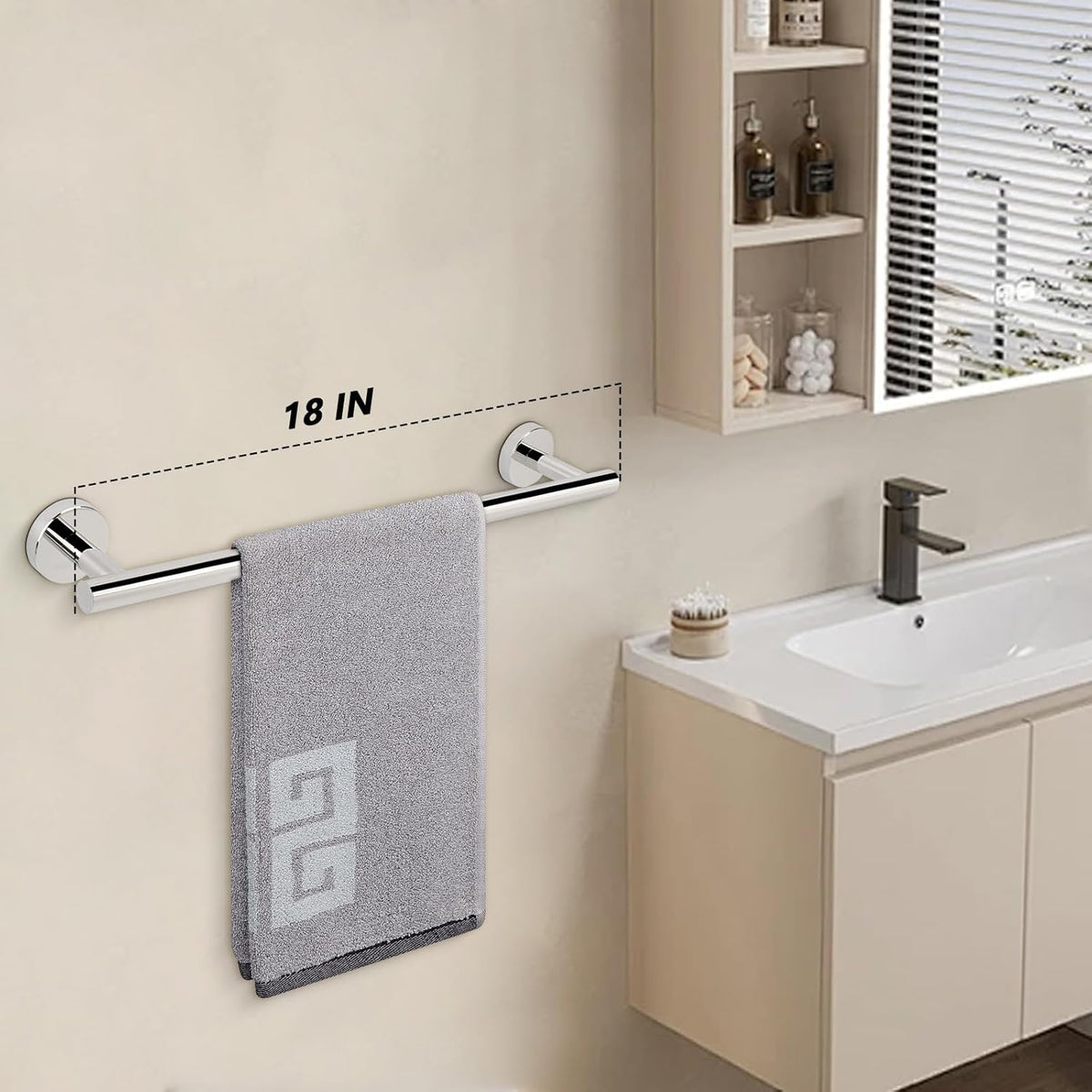 NearMoon Bath Towel Bar, Bath Accessories Thicken Stainless Steel Shower Towel Rack for Bathroom, Towel Holder Wall Mounted (1 Pack, Chrome Finish, 18 Inch)
