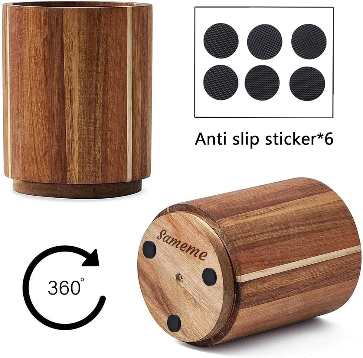 Acacia Wood Utensil Holder for Kitchen Counter, 360° Rotating 7.3" Large Wooden Utensil Holder,Kitchen Utensil Crock for Countertop,Cooking Utensil Storage Organizer,Farmhouse Kitchen Decor