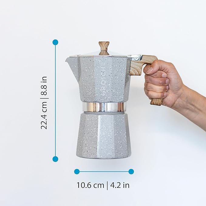 GROSCHE Milano Moka pot, Stovetop Espresso maker, Greca Coffee Maker, Stovetop coffee maker and espresso maker percolator (Grey, 9 cup)