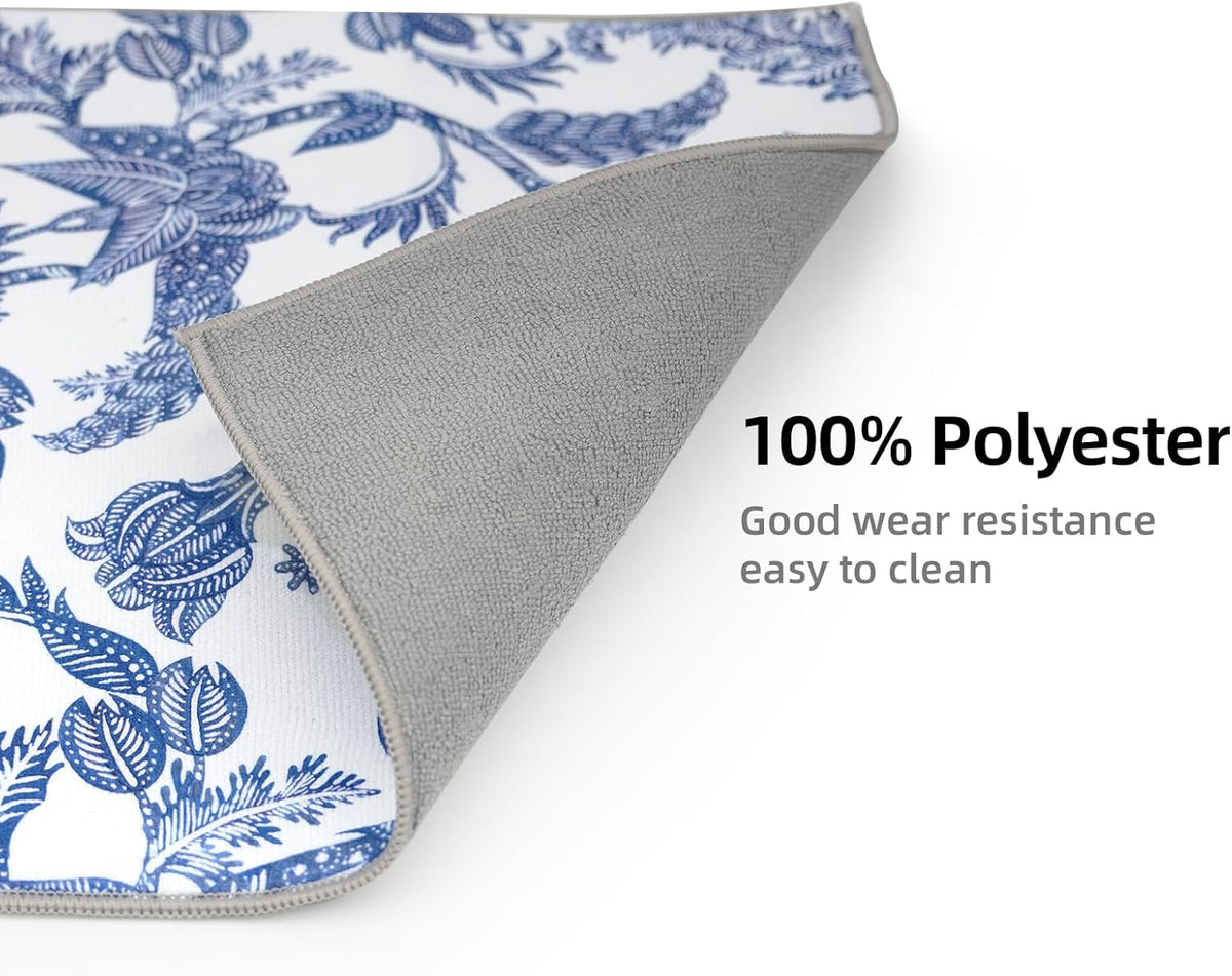 2 Pack XXL 17" x 24" Blue and White Porcelain Dish Drying Mat - Dish Drying Mats for Kitchen Counter, Super Absorbent, Anti-Slip, Fast Drying, Kitchen Must-Have