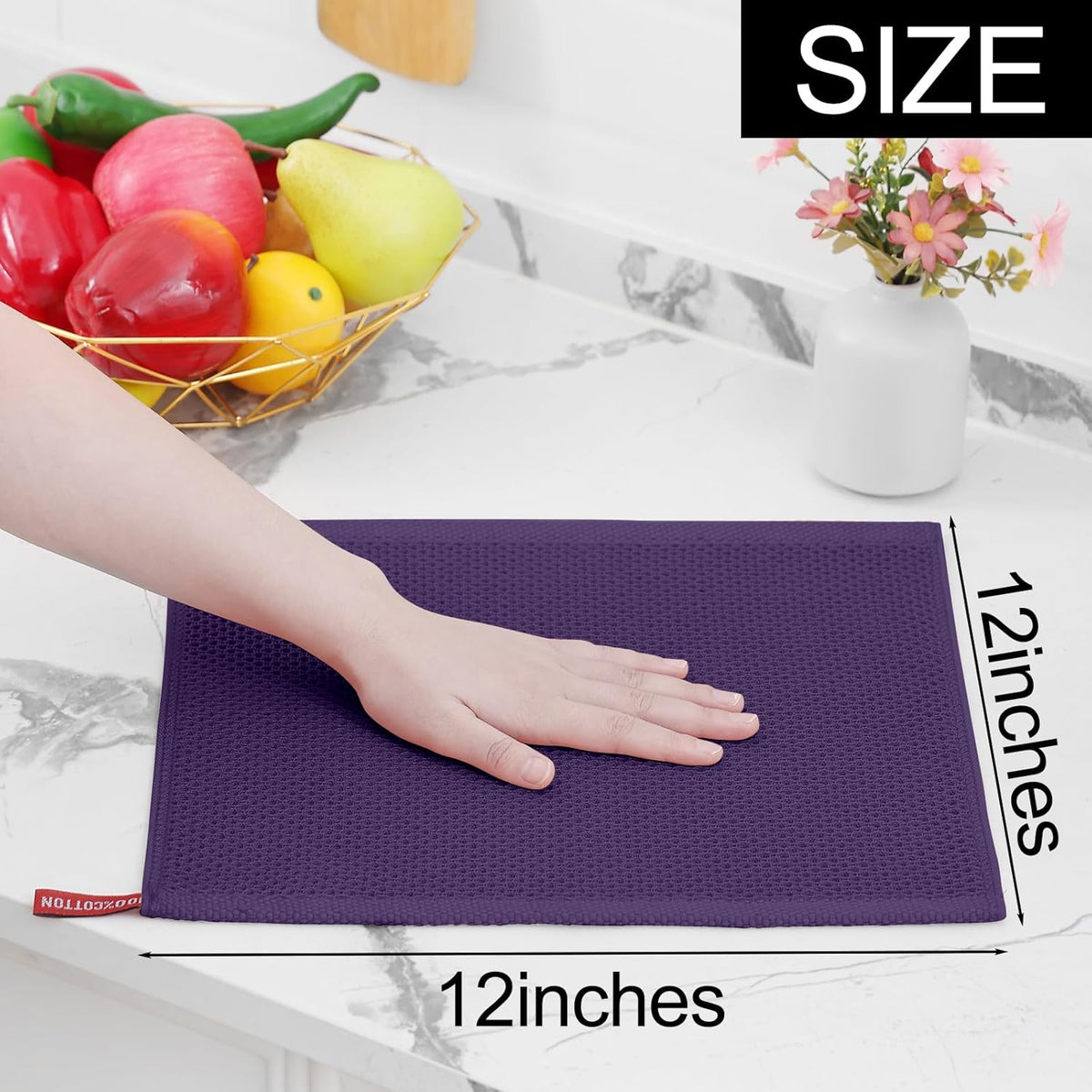 Homaxy 100% Cotton Waffle Weave Kitchen Dish Cloths, Ultra Soft Absorbent Quick Drying Dish Towels, 12 x 12 Inches, 8-Pack, Eggplant