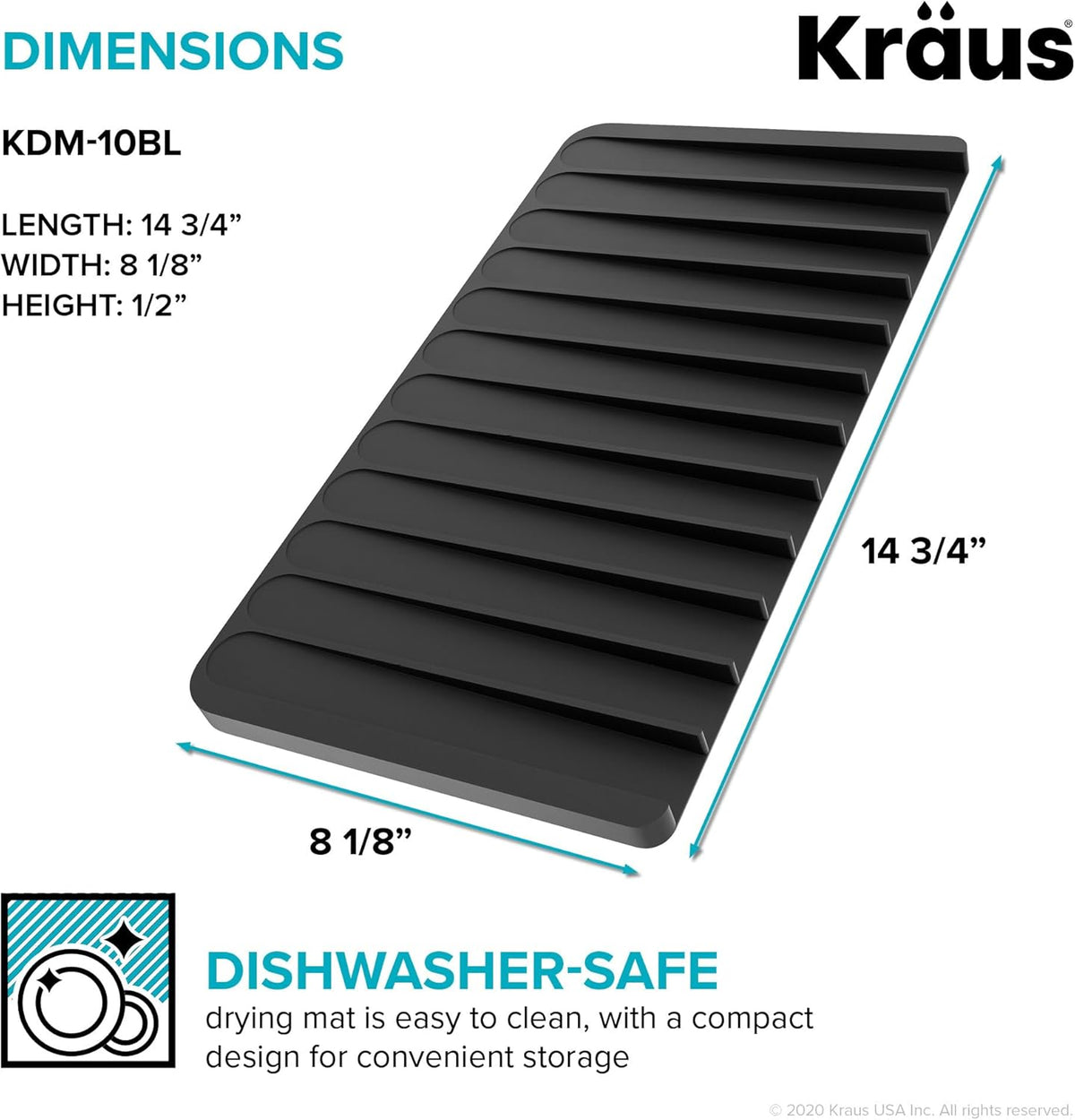 Kraus Self-Draining Silicone Dish Drying Mat and Silicone Soap Dish Holder for Bathroom or Kitchen Counter in Black, KDM-10-05BL
