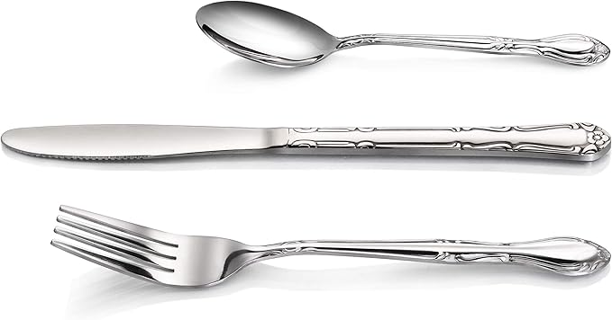 New Star Foodservice 58840 Stainless Steel Rose Pattern 3 Piece Flatware Set, Service for 12, Silver
