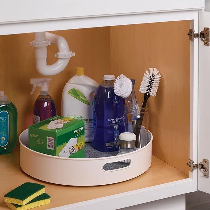 Copco Under-Sink Pantry and Cabinet Organizer, 18-Inch, Revolving Storage Solution, White and Gray