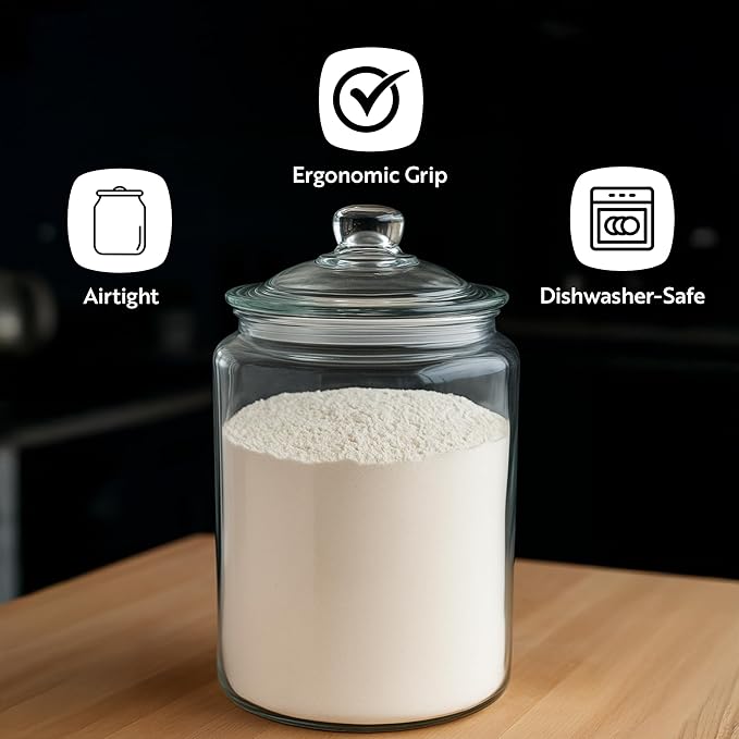 Restaurantware Glass Storage Containers - 1 Count 6 Liter Airtight Kitchen Canisters - Pantry Jars With Lids For Food - Clear Crystal Glass
