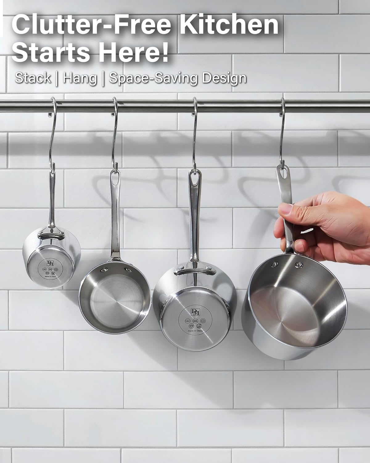 D&M Butter Warmer Set, 4-Piece Milk Frother and Chocolate Melting Pot, Multi-Ply Clad Stainless Steel Small Saucepan for Induction Stovetop, Coffee, Butter, Syrup, 0.14/0.23/0.39/0.57 Quart