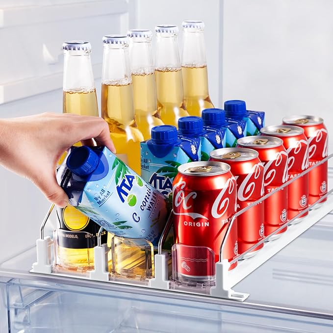 Drink Organizer for Fridge, Soda Can Dispenser for Refrigerator, Automatic Drink Dispenser for Fridge Holds up to 15 Cans, 3 Row