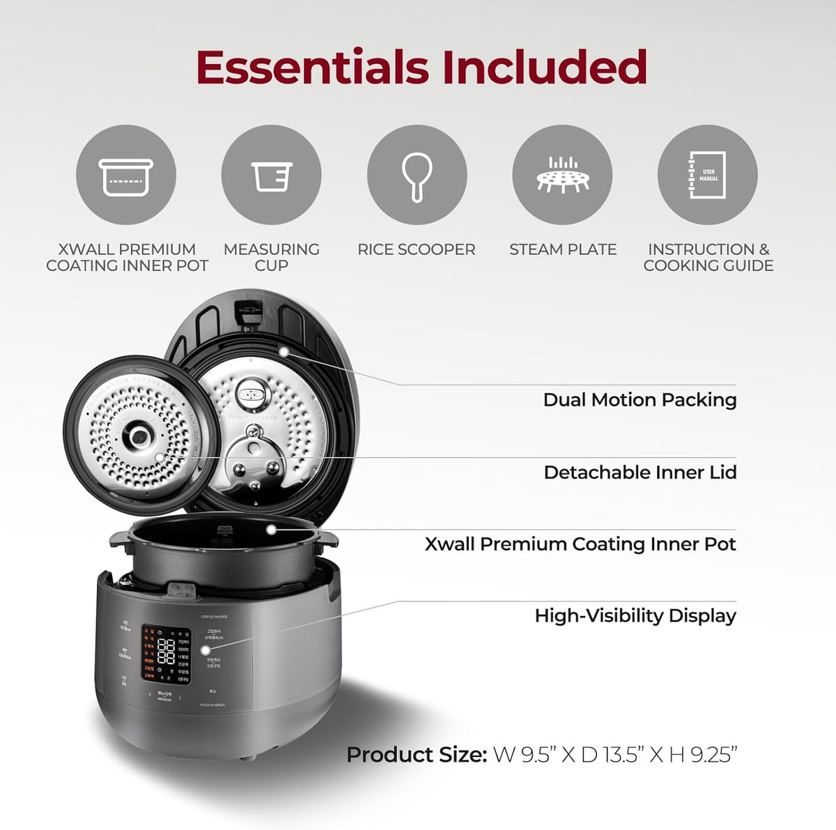 CUCKOO CRP-ST0609FG 6-Cup (Uncooked) / 12-Cup (Cooked) Twin Pressure Rice Cooker & Warmer with Nonstick Inner Pot, 16 Menu Options, 3 Voice Guide, Auto Clean (Gray)