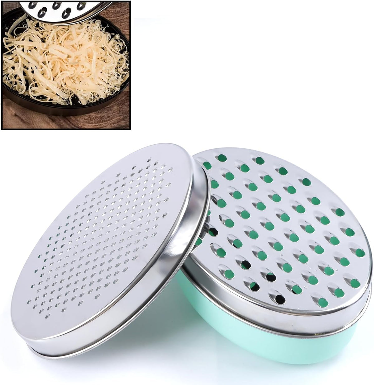 Cheese Grater Citrus Lemon Zester with Food Storage Container & Lid - Perfect For Hard Parmesan Or Soft Cheddar Cheeses, Ginger, Vegetables, Butter, Chocolate & Nutmeg (Green)