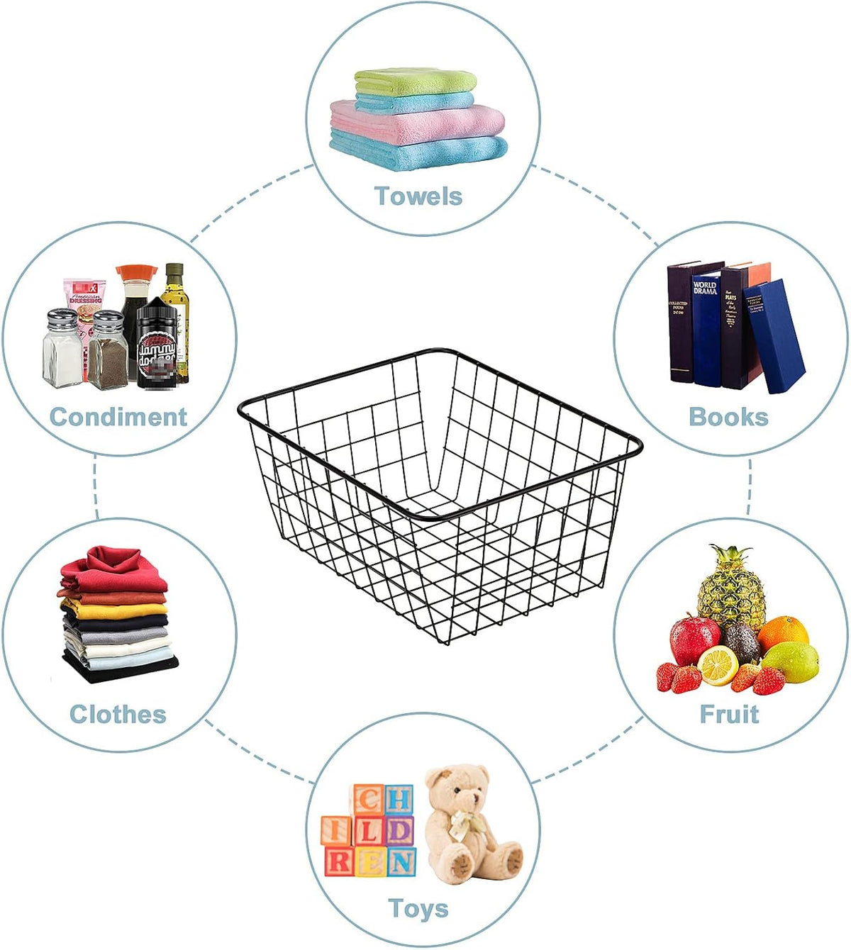 Wire Kitchen Storage Basket 2 Packs,Perfect Pantry Organization Accessories Basket,Laundry,Countertop Organization,Suitable for Kitchen,Bathroom,Bedroom,Tabletop,Stackable,Black