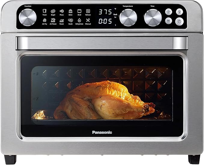 Panasonic FlashXpress Family Size Air Fryer Toaster Oven Combo, 11 Cooking Functions, 1800W PFAS-Free, Double Infrared Heating, Temperature Control Dial, Stainless Steel - NB-G211P
