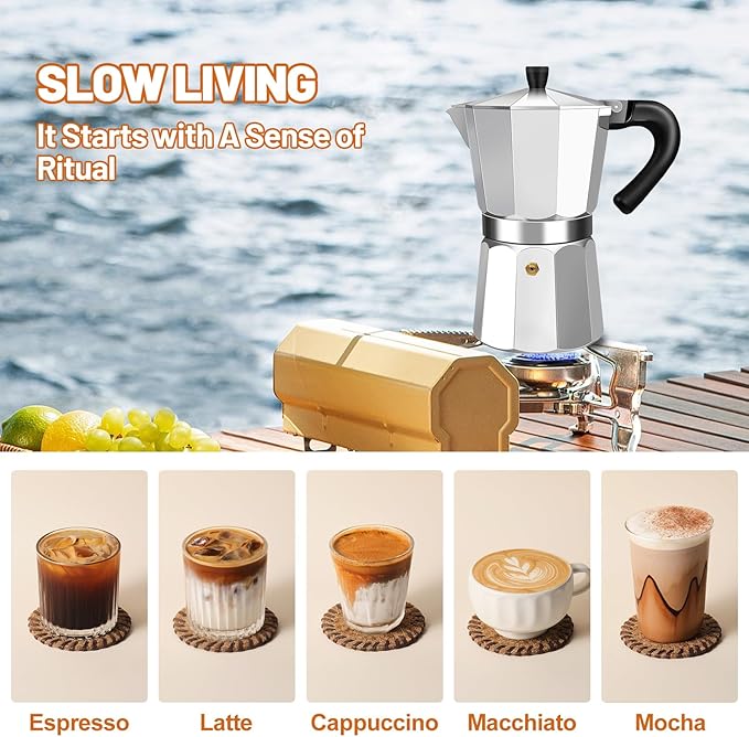 2 Cup Aluminum Espresso Stovetop Moka Pot Express Coffee Maker Percolator Italian Classic Mocha Coffee Machine for Italian and Cuban Cafe Brewing for Home & Camping 100ml 3.3oz