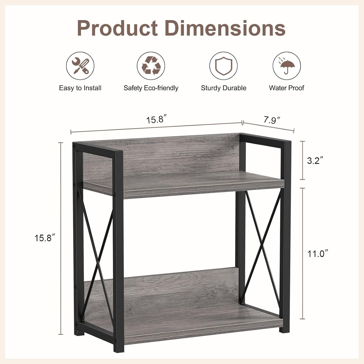 Giikin Coffee Bar Accessories, 2 Tier Spice Rack for Counter, Gray Kitchen Countertop Organizer (Grey, L)