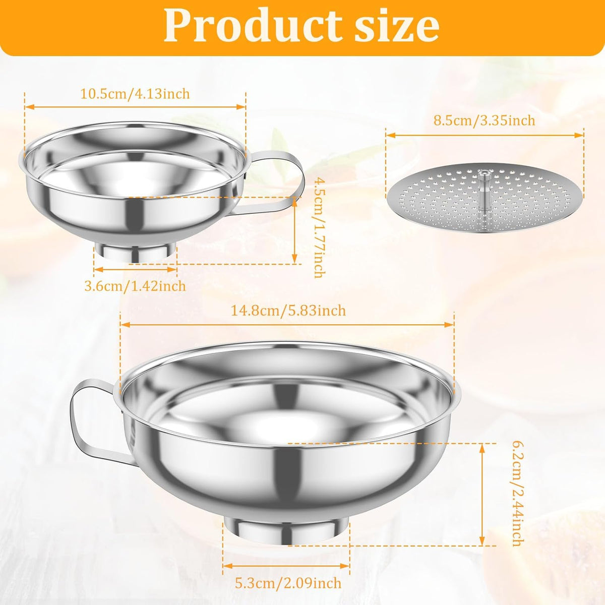 3 Pcs Canning Funnel with Strainer Stainless Steel Wide Mouth Kitchen Stackable Mason Jar Funnel for Filling Bottles