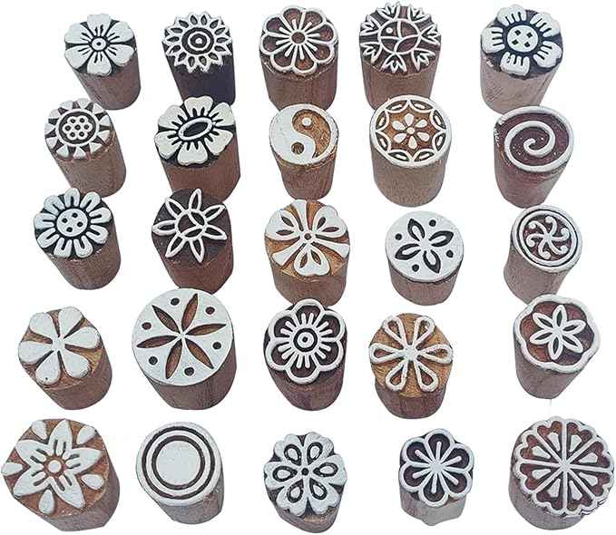Royal Kraft Floral Wooden Block Printing Stamps (Set of 25) - DIY Henna Fabric Textile Paper Clay Pottery Blocks Bulk01_25F