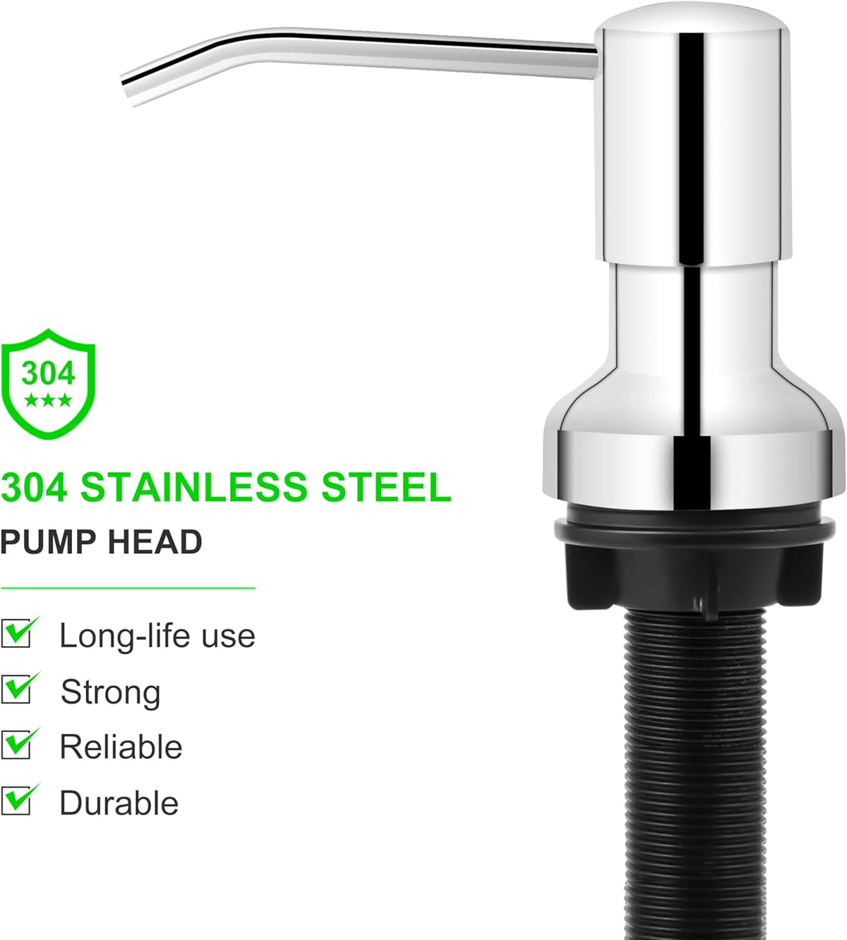 Soap Dispenser for Kitchen Sink, Sink Soap Dispenser with Longer Threaded Shaft Shank, 47" Extension Tube Connects Directly to Dish Soap Container, Wider Pump Head Base（Chrome）