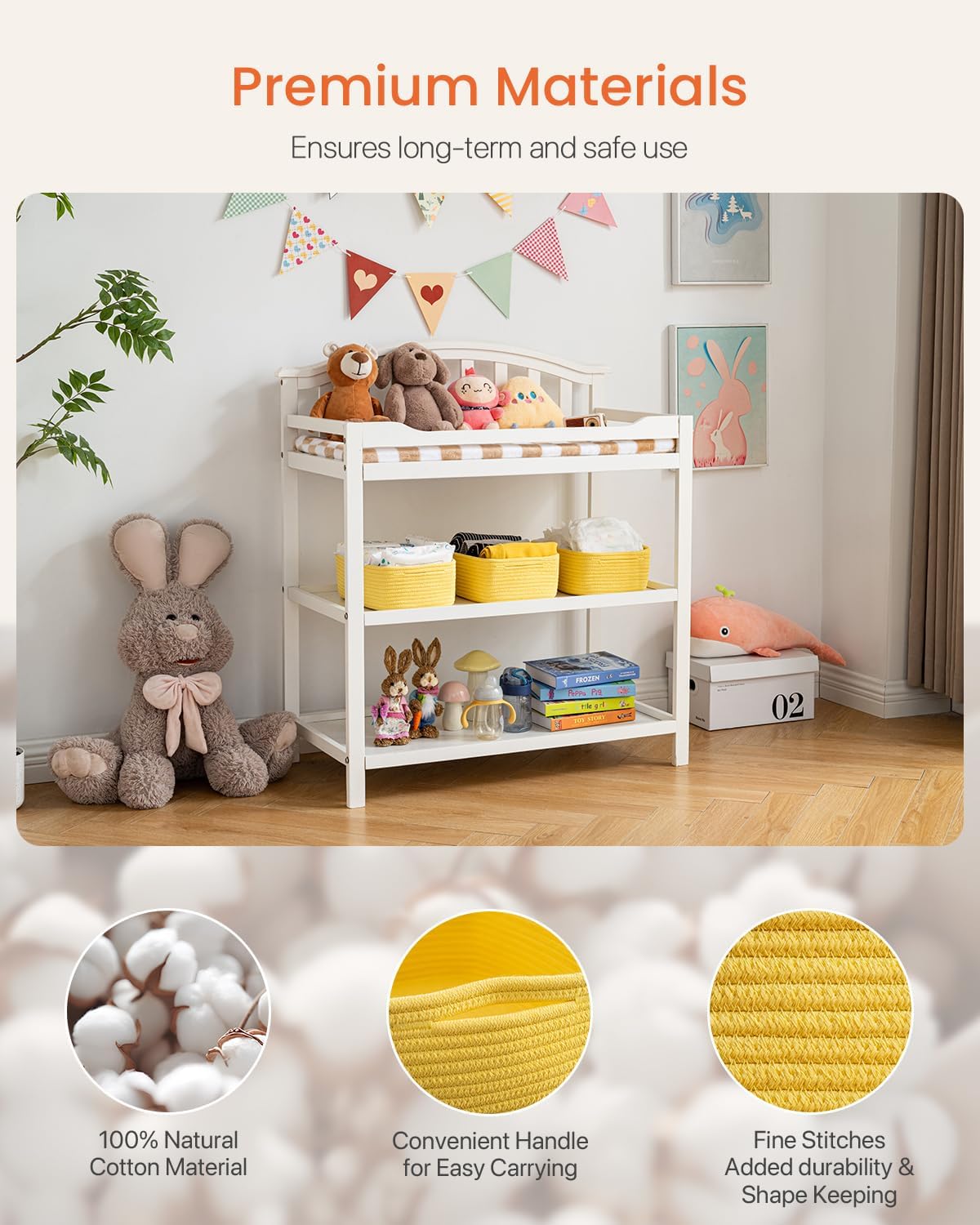 Small Woven Basket, 12 x 8 x 4.5 Inches, Storage Basket for Organizing, Cute Small Rope Shelf Closet Cube Storage Bins Baskets for Shelves, Dog Toy Gift Baskets Empty, 3 Pack Yellow