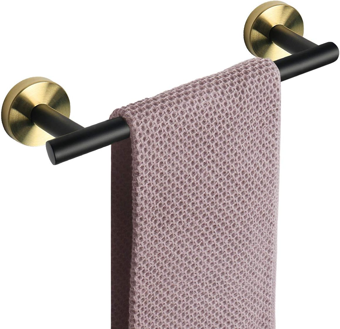 NearMoon Bath Towel Bar, Bath Accessories Thicken Stainless Steel Shower Towel Rack for Bathroom, Towel Holder Wall Mounted (1 Pack, Matte Black & Gold, 9 Inch)