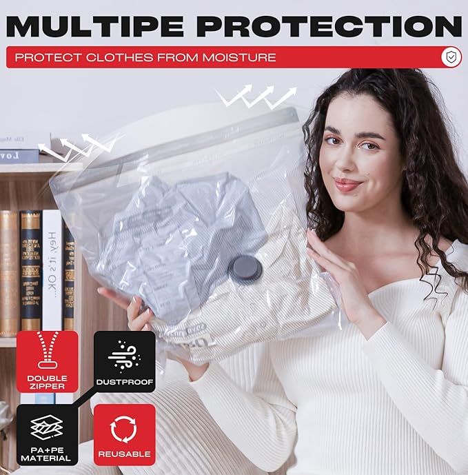 Travel Vacuum Storage Bags with Rechargeable USB Pump, 12 Pack Carry-On Size Compression Packing Bags for Luggage and Suitcase, Space Saver for Clothes and Clothing Travel
