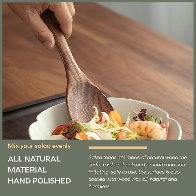 Muso Wood Acacia Salad Servers, 12-inch Wooden Salad Tongs for Serving Salad Mixes, Set of 2 (Acacia salad servers)