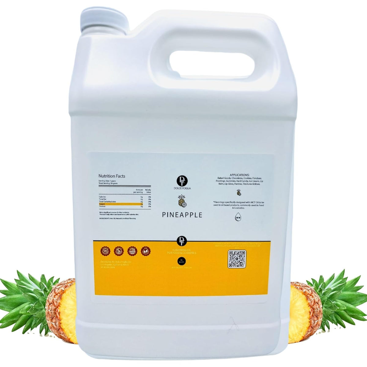 Dolce Flav Pineapple Extract – 1 Gallon Oil-Soluble Kosher, Sugar-Free, Concentrated Tropical Flavor for Candy, Chocolates & Desserts, Includes Measured Dropper