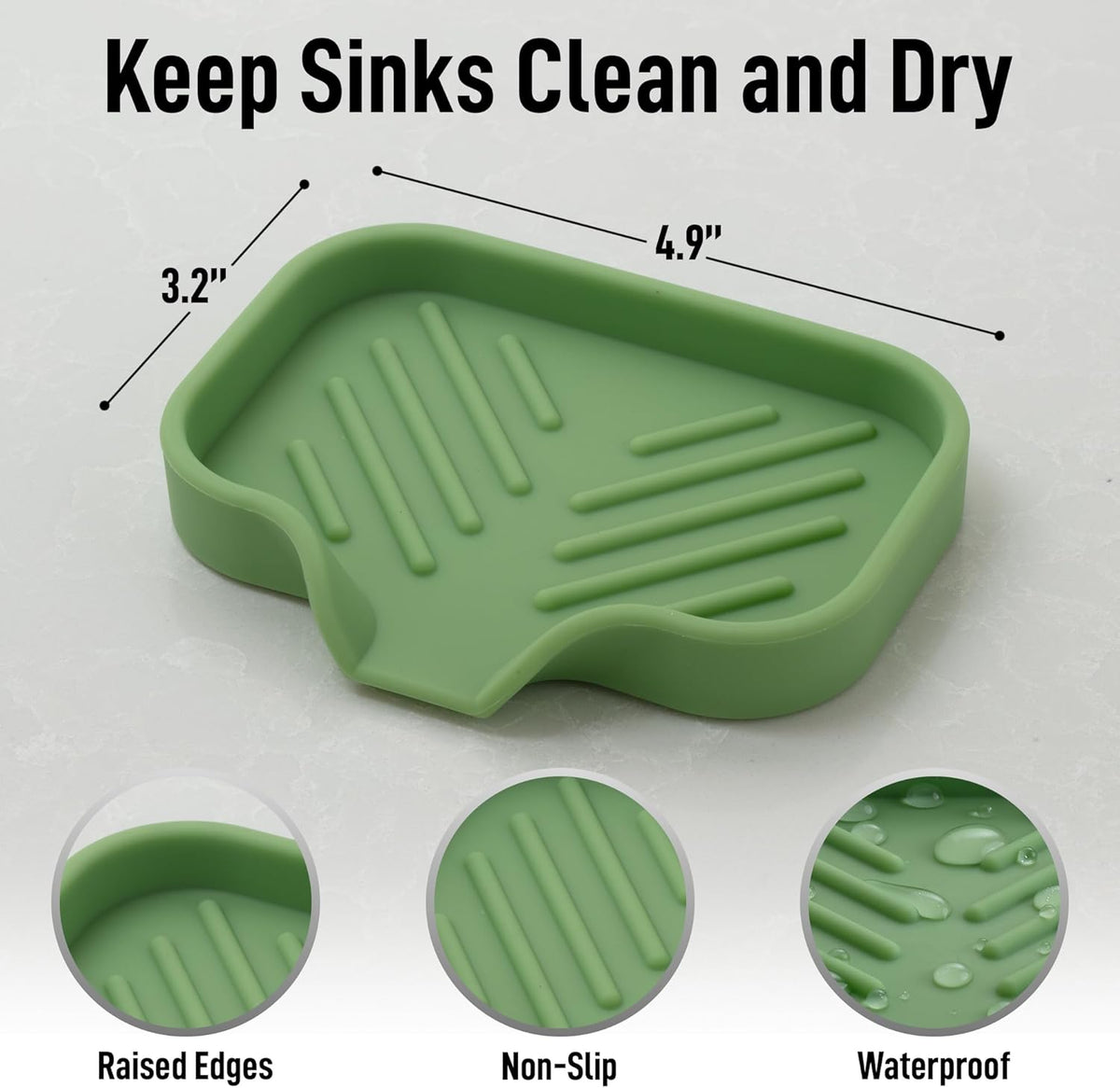 Zulay Kitchen Small Silicone Sponge Holder (4.9x3.3”) – Space-Saving Sink Organizer Tray for Sponge, Soap, Brush & More – Compact Non-Slip Dish for Kitchen & Bathroom (Jade Green)