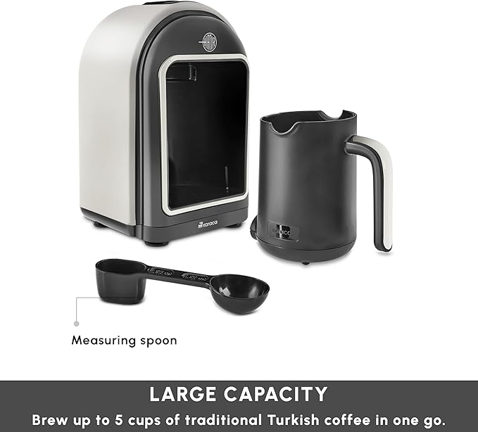 KARACA Hatır Turkish Coffee Maker, 5 Cups Electric Turkish Coffee Machine with Ember Mode, Automatic Temperature Control, Overflow Protection, Audible & Visual Alerts, Cream