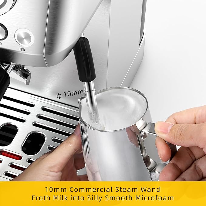 MAttinata CM1663 Espresso Machine, 20 Bar Compact Coffee Maker with Milk Frother Steam Wand for Cappuccino, Latte, Professional Pressure Gauge & 49oz Removable Water Tank for Home，Stainless Steel