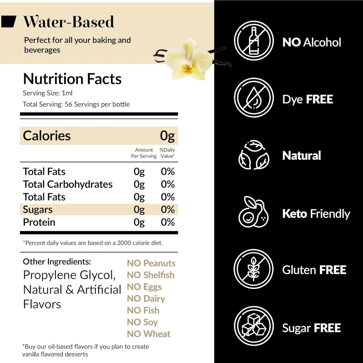 Dolce Flav Vanilla Extract – 2 Ounce Water-Soluble Kosher, Sugar-Free, Concentrated Vanilla Flavoring for Baking, Cookies & Desserts, Includes Measured Dropper