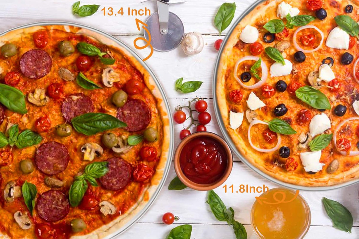 TeamFar Pizza Pan, 10” & 12” & 13.4”, 3 Pcs Pizza Pan Set Stainless Steel Pizza Pan Round Pizza Oven Pans Tray for Baking Serving, Healthy & Rust Free, Heavy Duty & Dishwasher Safe