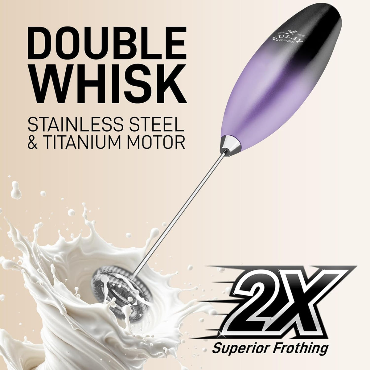 Zulay Kitchen Powerful Double Whisk Milk Frother Handheld - Foam Maker With Stand - Whisk Drink Mixer for Coffee, Mini Foamer for Latte, Matcha, Frappe, Hot Chocolate & Cappuccino (Galaxy)