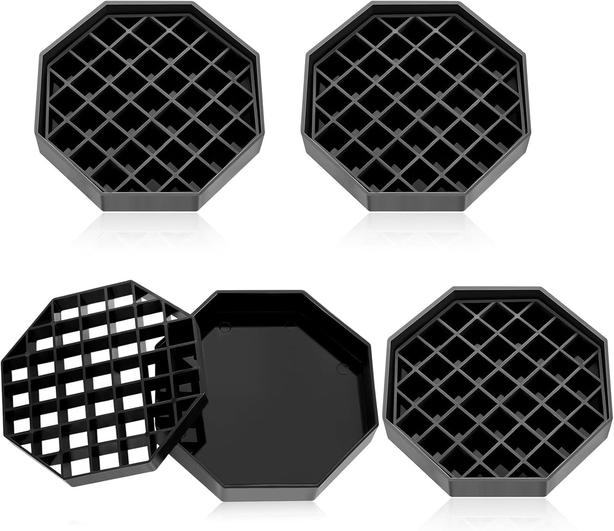 Suclain 4 Pcs 4 Inch Coffee Drip Tray Black Plastic Octagon Coffee Countertop Drip Coaster with Honeycomb Grid for Drink Tea Wine Beverage Dispenser