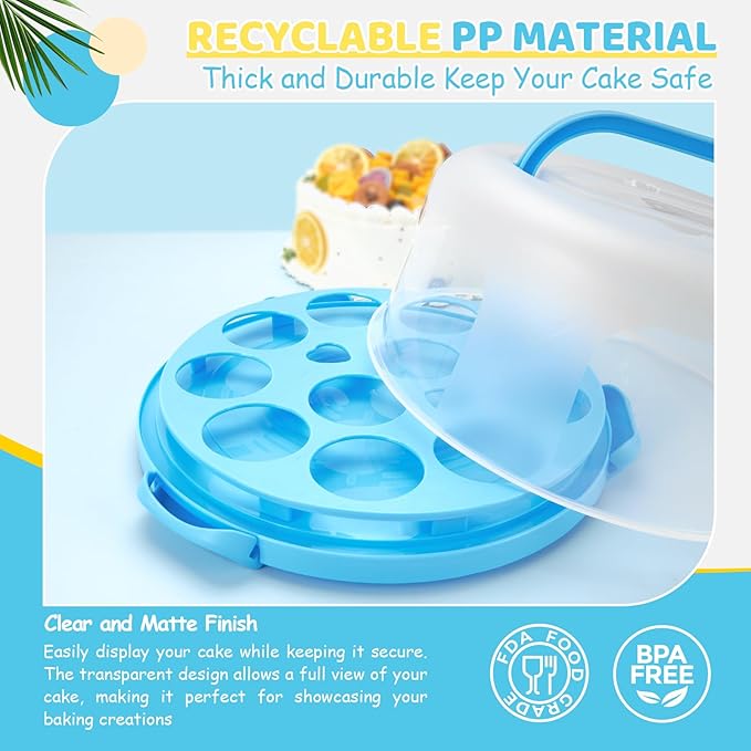 Ohuhu Cake Stand, Cake Carrier With Lid and Handle BPA-Free Cake Holder for 10 inch Cake with 2 Handles Cupcake Carrier - Plastic Cover Two Sided Base for Transport Pies Nuts Fruit Perfect Gifts