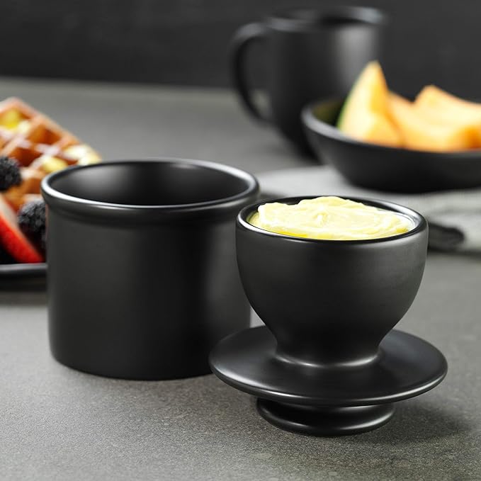 Butter Bell - The Original Butter Bell Crock by L. Tremain, a Countertop French Ceramic Butter Dish Keeper for Spreadable Butter, French Ceramic Butter Dish Keeper, Specialty (Matte Black)