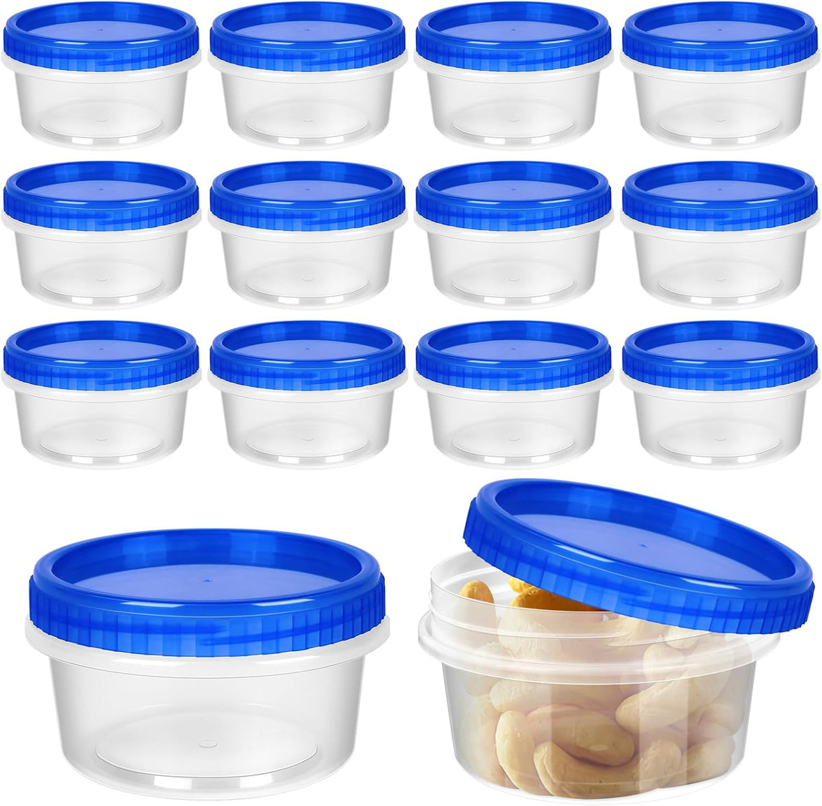 12 Pack Freezer Containers with Screw On Lids, 8 Oz Stackable Reusable Plastic Storage Container, Airtight Plastic Food Storage Containers with Twist Top Lids for Food Soup Jello Sauce