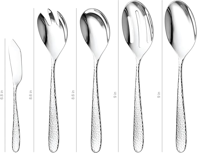 Matte Silverware Set, 18/10 Stainless Steel Satin Flatware, Modern Brushed Finish Cutlery, Dishwasher Safe & Durable, Built to Last (10-Piece Serving Set, Fidenza Hammered)