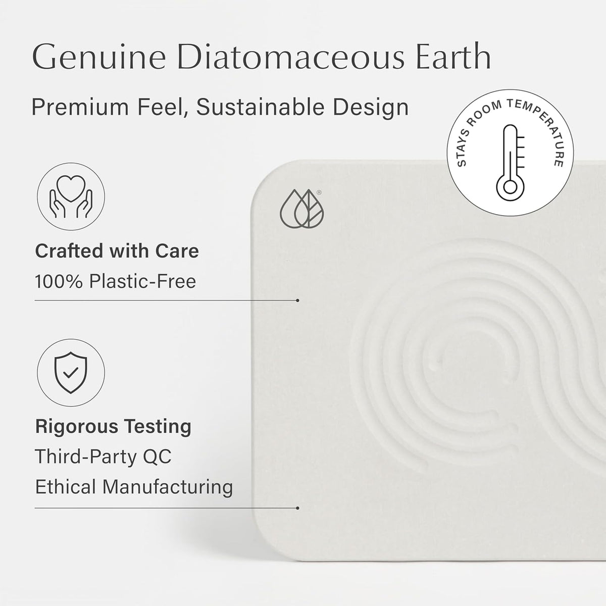 Dorai Home Bath Stone Mat 23.6"x15.4" – Quick-Dry, Non-Slip Diatomite Stone Bath Mat for Bathroom, Zen Sandstone