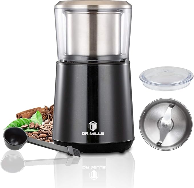 DR MILLS DM-7451 Electric Coffee Grinder, Coffee Bean Grinder Electric Dried Spice, Nut, Herb Grinder, Detachable Cup, Dishwashable, SUS304 Stainless Steel
