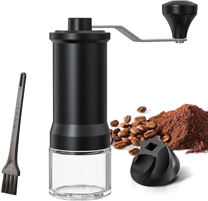 Manual Coffee Grinder Hand Coffee Bean Grinder Burr Grinder, Adjustable Coarseness Ceramic Burr Glass Jar Stainless Steel Crank Brush, for Espresso French Press Drip, Moulin à Café Manuel