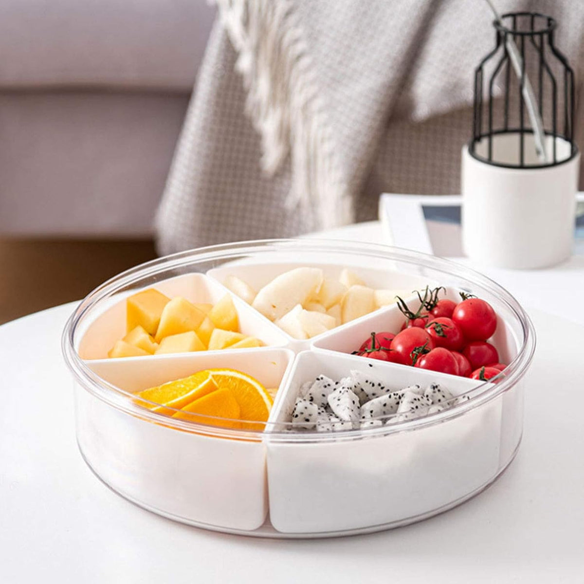Divided Serving Tray with Lid, Removable Divided Platter Snack Box Container, Snackle Box Food Storage Charcuterie Containers, Fruit Snack Tray for Party, Veggies, Snack, Fruit, Nuts, Candy, Chip